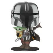 Фигурка Funko POP! Bobble Star Wars Mandalorian Mandalorian with Child Chrome 10